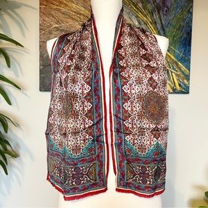 SOLD- Vintage Oscar de la Renta rectangular silk scarf in teal & red paisley
